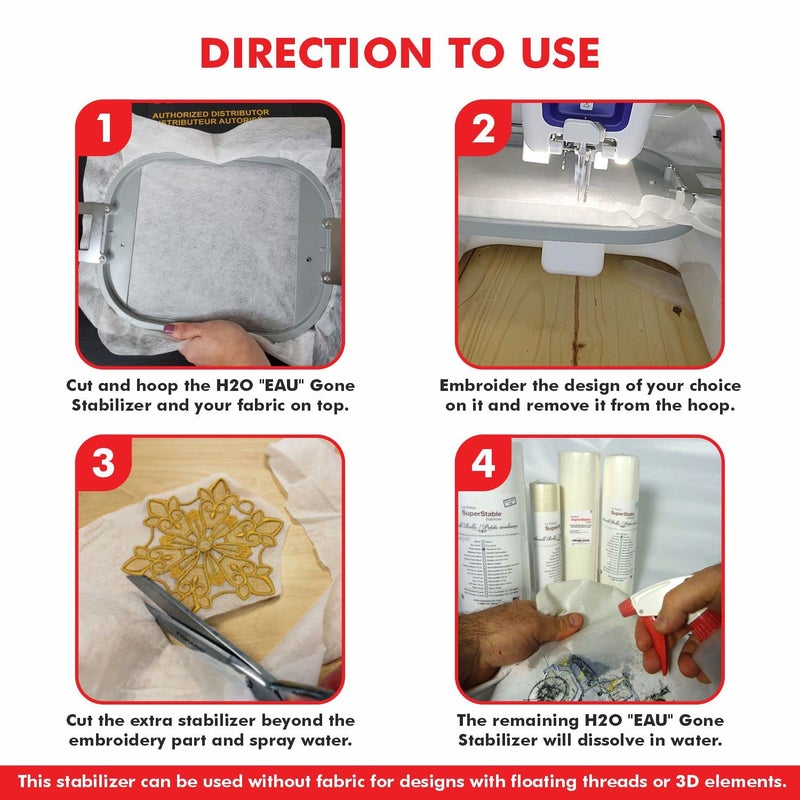 Superpunch Wash Away Stabilizer, SuperStable H2O "Eau" Gone White FSL 12 inch x 25 Yard Roll - Machine Embroidery Stabilizer Backing, Wash n Gone Wash Away for Free Standing Lace, Made in USA - Image 4